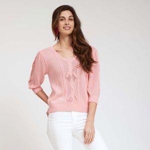 NWT Tyler Böe Novelty Stitch V-Neck Sweater in Carnation Pink